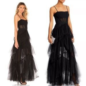 BCBGMAXAZRIA Size 6 Corset Tulle Tiered Oly Gown in Black (Blogger favorite)